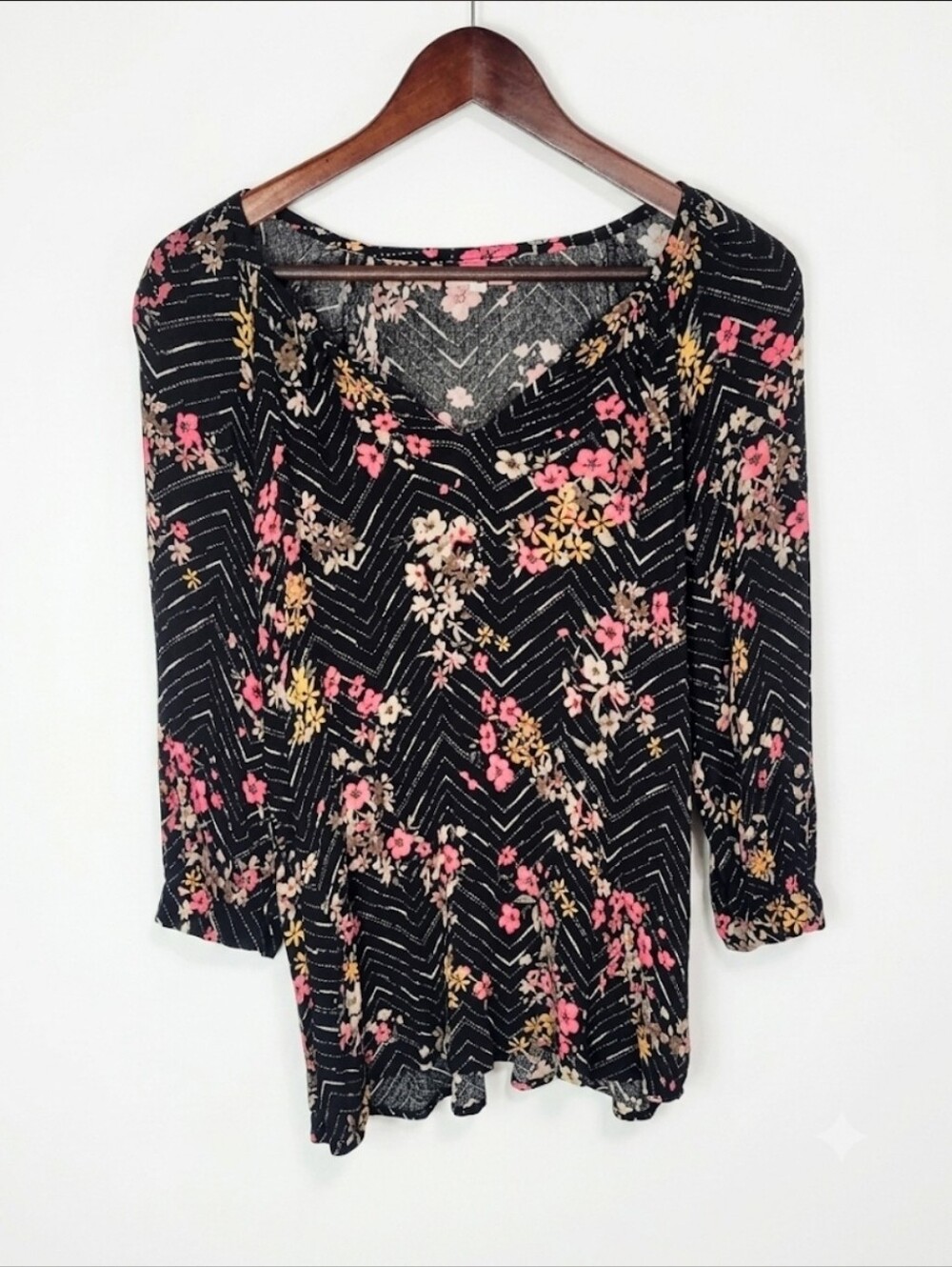 Maurices black floral long sleeve blouse
